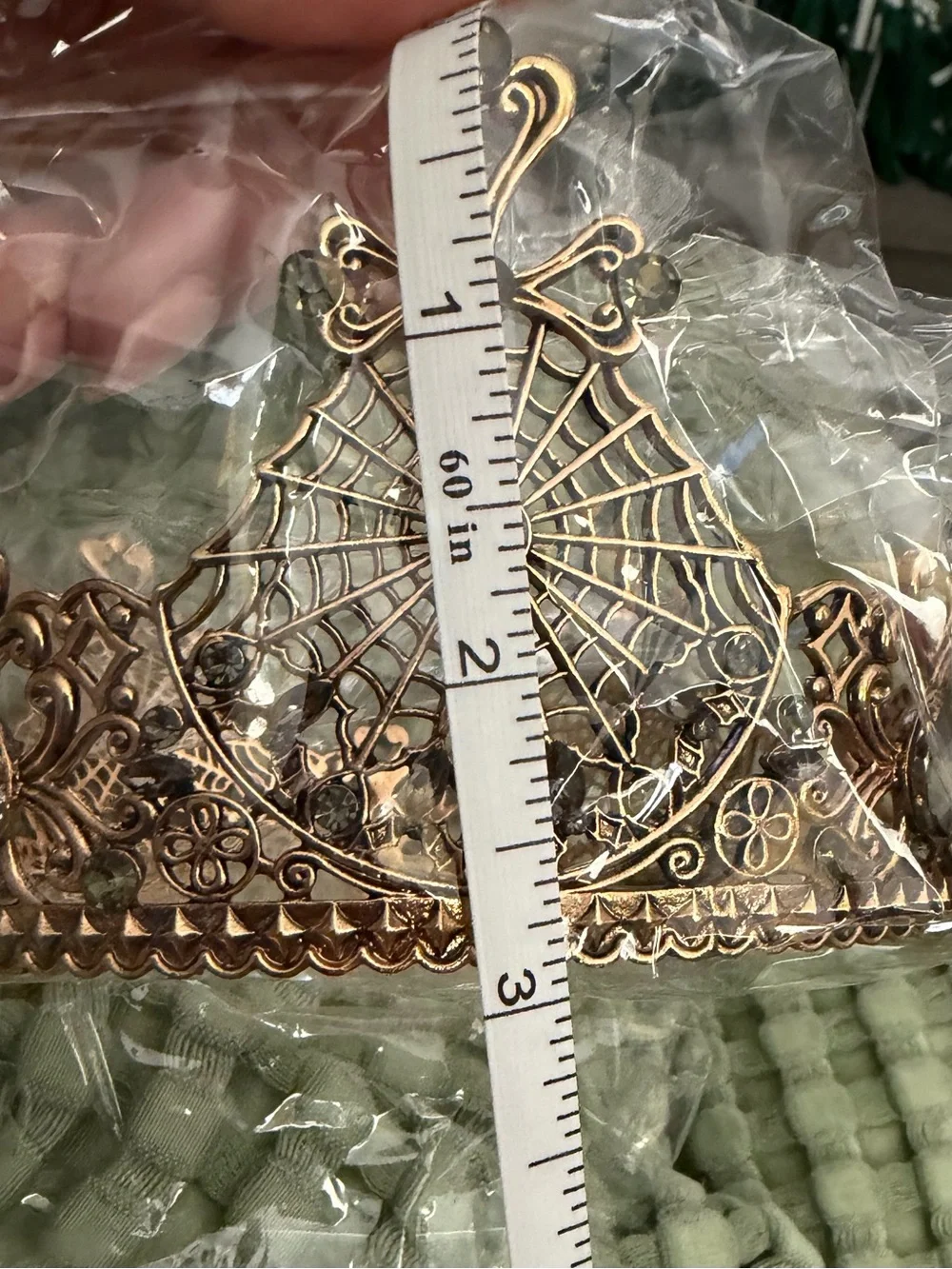 Antiqued Rose Gold Spiderweb Rhinestone Crown Tiara Halloween Gothic